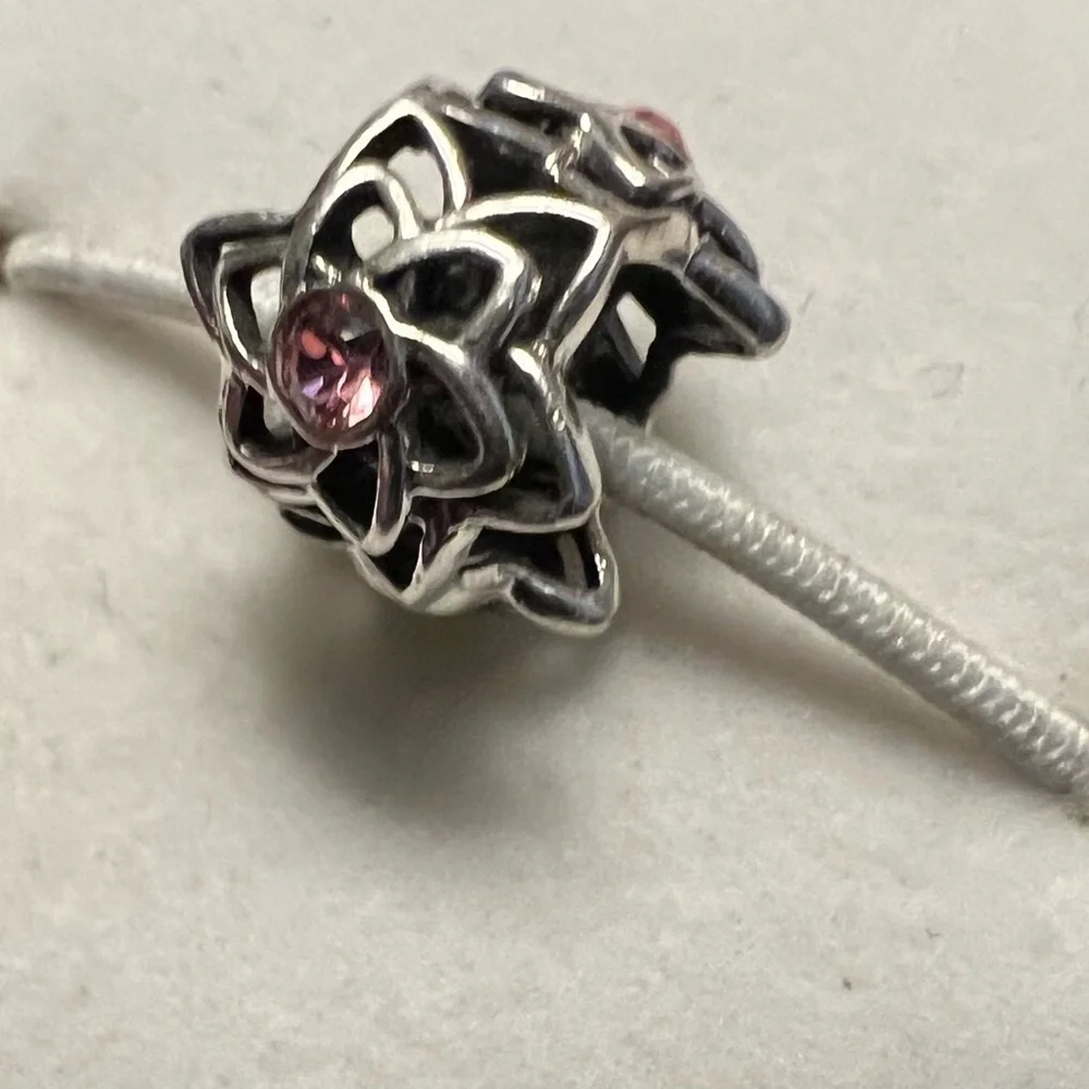 Chamilia Pink Garden Party Dahlia Swarovski .925 Silver Charm Bead EUC #198